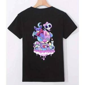 Camiseta de algodón con cuello redondo para mujer, camiseta holgada con estampado de chica y manga corta con cuello redondo, camiseta informal de verano para mujer - Product Image 4