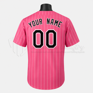 Camiseta de Béisbol Personalizada con Rayas Rosas, Uniforme de Equipo Sublimado Premium, Ligera, Transpirable, con Botones - Product Image 2
