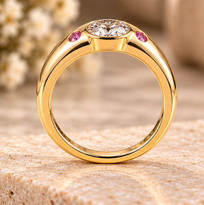 Anillo ovalado de moissanita en oro sólido de 14 quilates, anillo con acento de piedra preciosa rosa, joyería de lujo para compromiso y boda. - Product Image 2