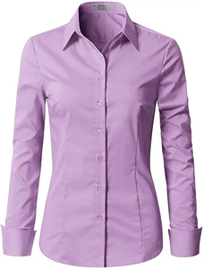 Chemisier à col boutonné extensible pour femme, coupe ample décontractée, idéal pour le bureau, en ramie tissée unie à manches longues - Product Image 6