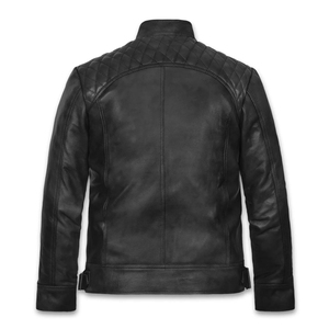 Veste en cuir pour homme, classique, en cuir véritable, veste de motard, fermeture éclair intégrale, col montant, chaude, hiver, décontractée - Product Image 3