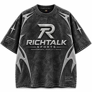 เสื้อยืดแขนสั้นโอเวอร์ไซส์ผู้ชาย ปักโลโก้ 3 มิติ สีชมพู สปอร์ต คอกลม ผ้าถัก ระบายอากาศ สตรีทแวร์ ผ้าฝ้ายเจอร์ซีย์ RICHTALK - Product Image 5