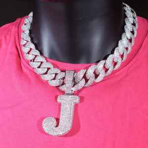 Colgantes con Letras K y J, Plata 925, Baño de Rodio, Cristal, Microincrustaciones de Diamantes de Imitación, Estilo Hiphop, Unisex - Product Image 3