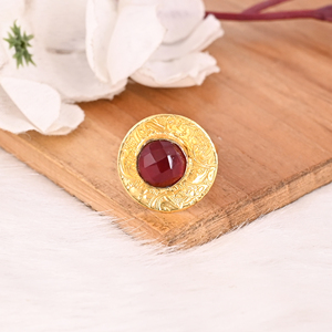 Stylish Gold Plated Hydro Brass Round Gemstone <b>Ring</b> with Collet Setting for <b>Women</b> - Product Image 3
