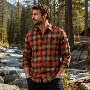 Chemise en flanelle à carreaux à manches longues pour homme, coupe classique, décontractée, verte et noire, 100% coton, imprimée par transfert thermique - Product Image 3