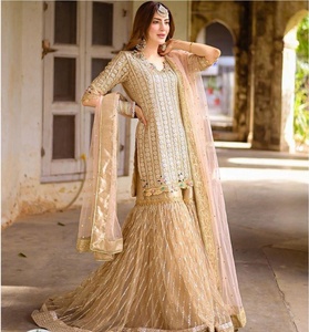 2022 indio pakistaní último vestido Gharara de seda Masoori bordado pesado trabajo hecho a mano Salwar boda fiesta modelo de lujo Venta caliente - Product Image 5