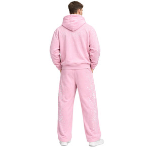 Ensembles de sweats à capuche et pantalons de survêtement en molleton de coton de haute qualité, avec strass sur toute la surface, sweat à capuche à manches longues et fermeture éclair intégrale, fournisseur OEM en gros - Product Image 3
