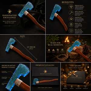 Hacha de Vidrio Obsidiana Acuática Premium Hecha a Mano con Mango de Madera, Propiedades Curativas, Arte de Personaje de TV y Cine de Forma Libre - Product Image 3