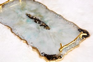 ถาดรองแก้วลายหินอ่อนเทียมทำด้วยมือพร้อมที่จับกิ่งไม้สีทอง - Product Image 3