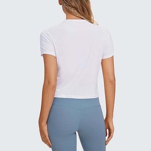 Camiseta Corta Blanca para Mujer, Cuello Redondo, Tejido de Punto, Secado Rápido, Color Sólido, Informal, para Primavera/Verano, Corte Regular - Product Image 5