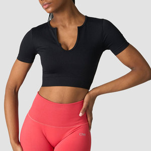 Camiseta Deportiva de Manga Corta para Mujer, Diseño Personalizado con Cuello en V, Corte Ajustado, para Running, Fitness, Yoga - Product Image 1