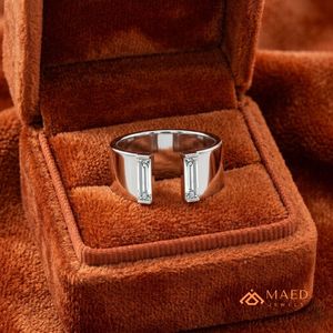Moissanite Engagement <b>Ring</b> Baguette Cut Open Band 925 Sterling <b>Silver</b> Wide Statement <b>Ring</b> Women Modern Los Angeles Anniversary - Product Image 2