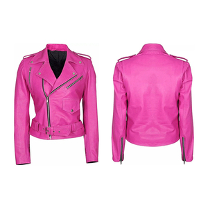 Chaqueta de Motera de Piel de Oveja Rosa para Mujer, Transpirable, Resistente al Viento, de Alta Calidad, para Invierno, con Diseño Desmontable - Product Image 5