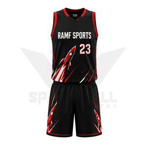 Conjunto de Uniforme de Baloncesto Personalizado Ramf Sports, Blanco, Rojo y Negro, Sublimado, Cuello en V, Sin Mangas, Unisex, Corte Atlético para Adultos - Product Image 5