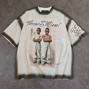 Streetwear 100% Cotton Heavy Weight 300gsm Breathable Character Dirty Washed Color <b>Spray</b> Dtg Print Oversized Fit Custom Graphic - Product Image 1