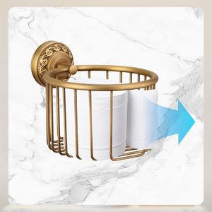 Porte-papier toilette élégant en laiton antique avec support mural décoratif et panier en métal - Product Image 5
