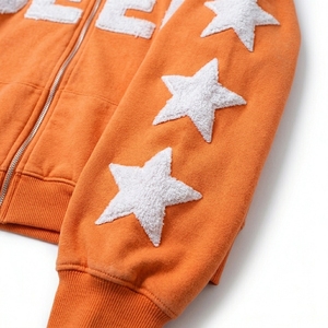 Sweat-shirts à capuche zippés en coton épais délavé avec ourlet brut et pantalons de survêtement, style vintage avec appliqués vieillis, 100% coton 480 GSM, unisexe - Product Image 5