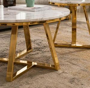 Modern Marble Top Coffee <b>Table</b> with <b>Gold</b> Metal Base Trestle Design Living Room Furniture - Product Image 3