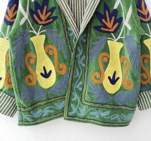 Dynamic Green <b>Velvet</b> Floral Suzani Jacket Winter Evening Blazer Reversible Short <b>Coat</b> For Boho Clothing <b>Women's</b> Fashion Outwear - Product Image 5
