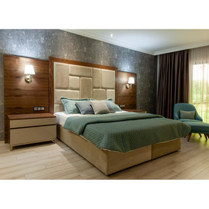 Modern King Size Hotel <b>Bed</b> Set with Wooden Frame Strong Velvet Upholstery Contemporary Design for Commercial Use - Product Image 1