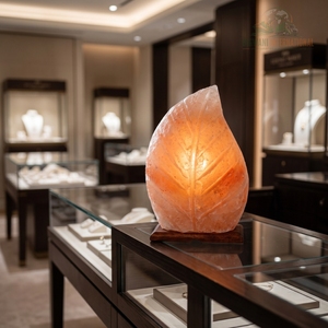 Lámpara de Sal del Himalaya Tallada a Mano, Lámpara de Mesa con Forma de Hoja de Sal de Cristal Rosa Natural, con Cable Regulador de Intensidad y Base de Madera - Product Image 6