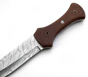 Couteau de camping à lame fixe en acier Damas artisanal avec manche en bois et mosaïque pour utilisation sur le terrain - Product Image 4