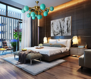 Lámpara de Techo Moderna de Mediados de Siglo con Bolas de Cristal Aqua, Estilo Sputnik, de Latón, Iluminación Decorativa para Sala de Estar y Comedor - Product Image 2