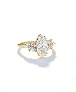 แหวนเพชรทรงมาร์คีส์ทำมือสุดหรู แหวนหมั้นเพชรแล็บ 14K ทองคำแท้ประดับเพชรเม็ดเล็กๆ ด้านข้าง แหวนแต่งงานสำหรับผู้หญิง - Product Image 2