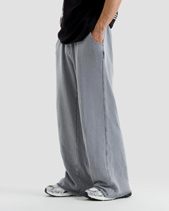 Pantalon de jogging gris ample pour homme, taille élastique, décontracté, avec poches latérales, en coton mi-lourd, imperméable, en molleton écologique - Product Image 5