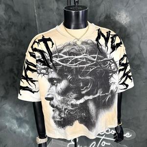 Camisetas de algodón oversize de estilo urbano personalizadas con lavado ácido, vintage, de gramaje pesado, con pedrería, corte holgado y gráficos para hombre - Product Image 4