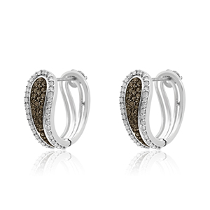 0.89 Cttw White & Brown Diamond Hoop <b>Huggie</b> Earrings 925 Sterling <b>Silver</b>, Round Cut Natural Diamond Earrings for Women - Product Image 3