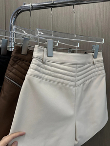 Short en cuir taille haute coupe trapèze pour femme, couleur unie, fermeture éclair avant, style décontracté, blanc - Product Image 5