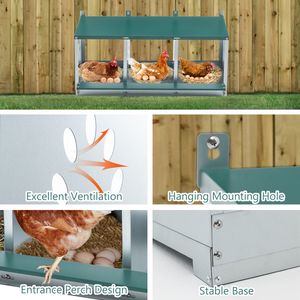 3 Compartment Galvanized Steel Nesting Boxes for Chickens Easy-to-Assemble Metal <b>Egg</b> <b>Storage</b> for Hens - Product Image 4