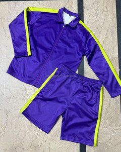 Conjunto de chándal de dos piezas de calle alta para hombre, chaqueta de tela de poliéster con logotipo personalizado, pantalones cortos, cintura elástica, chándal, ropa, trajes - Product Image 2