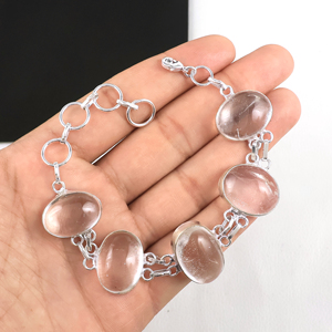 925 Sterling Silver Plated Clear Quartz Link <b>Bracelet</b> Handcrafted Natural Gemstone Oval <b>Stone</b> Chain <b>Bracelet</b> Jewelry for Women - Product Image 5