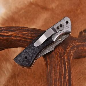 Couteau pliant personnalisé en acier Damas, lame pointue, manche en Micarta, bouton de réglage du pouce, couteau de chasse, épaisseur de la lame de 0,6 mm, couteaux à vendre - Product Image 2