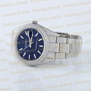 Testeur de diamants de qualité supérieure avec cadran blanc et bleu Date automatique D VVS Montre Hip Hop en diamant Moissanite entièrement glacée pour hommes - Product Image 6