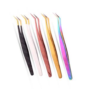Pinces à cils de haute qualité, courbées, à pointe fine, en acier inoxydable, revêtement couleur plasma, pinces à cils pour extensions de cils - Product Image 1