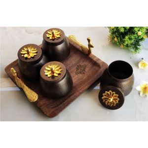 Exquisito Set de Regalo de Boda de 4 Piezas, Juego de Frutero y Tarro Vintage con Tapas Doradas con Flores, Tarro de Almacenamiento Artesanal para Cocina - Product Image 1