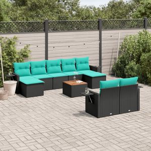 Set di divani da giardino in polyrattan nero da 10 pezzi con cuscini, mobili da esterno - Product Image 3