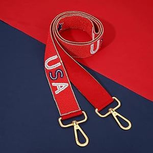 Sangle large perlée motif drapeau américain, bandoulière de remplacement pour sac, poignée réglable, design étoiles et rayures, dos bleu - Product Image 2