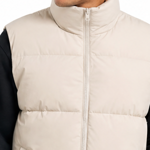 Chaleco Acolchado Beige para Hombre al por Mayor, con Cuello Alto y Cremallera Completa, Sin Mangas, Chaqueta de Invierno Lisa y Cálida, Estilo Burbuja - Product Image 3