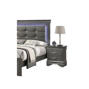 Comodino Moderno Grigio in Legno con 2 Cassetti, Stile Transizionale per Camera da Letto - Product Image 4