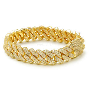 Bracelet maille cubaine en argent sterling 925 avec diamants moissanite ronds, bijoux hip-hop zig-zag, style Iced Out, pour homme, idéal pour mariage, fête, meilleurs cadeaux - Product Image 1