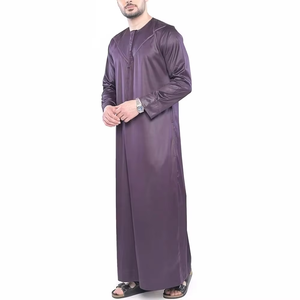 Wholesale Premium Cotton Stand Collar Modest Men's Loose Fit Thobe <b>Islamic</b> Eid Plus Size Floor Length Short Sleeve Quick Dry - Product Image 3