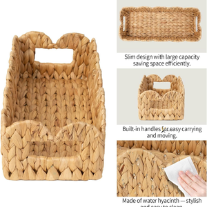 Panier de rangement pliable en jacinthe d'eau tressé à la main, écologique, moderne, multi-usage, avec bord festonné, pour étagère, maison, chambre d'enfant - Product Image 4