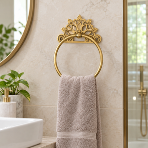 Vintage Filigree Crown Gold Brass <b>Towel</b> Ring Ornate Wall Mount <b>Hand</b> <b>Towel</b> Holder Royal Antique Style Bathroom Hardware Rack - Product Image 2