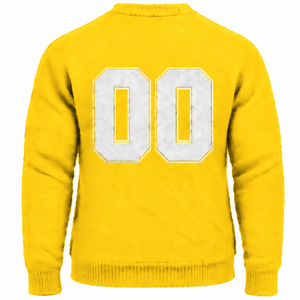 เสื้อสเวตเตอร์ไหมพรมสีเหลืองสดใสสำหรับผู้ชาย คอวี แขนยาว เนื้อนุ่ม อุ่นสบาย เหมาะสำหรับฤดูหนาว พร้อมตัวอักษรนูนที่อก - Product Image 2