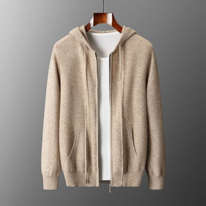 Pull en laine tricoté à capuche zippé pour homme, respirant, 350g, couleur unie, décontracté, coupe classique, pour l'automne - Product Image 2