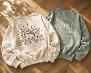 Sudadera con cuello redondo y estampado de atardecer personalizado para mujer, informal, de manga larga, de forro polar suave, ropa de calle para vacaciones en la playa - Product Image 4